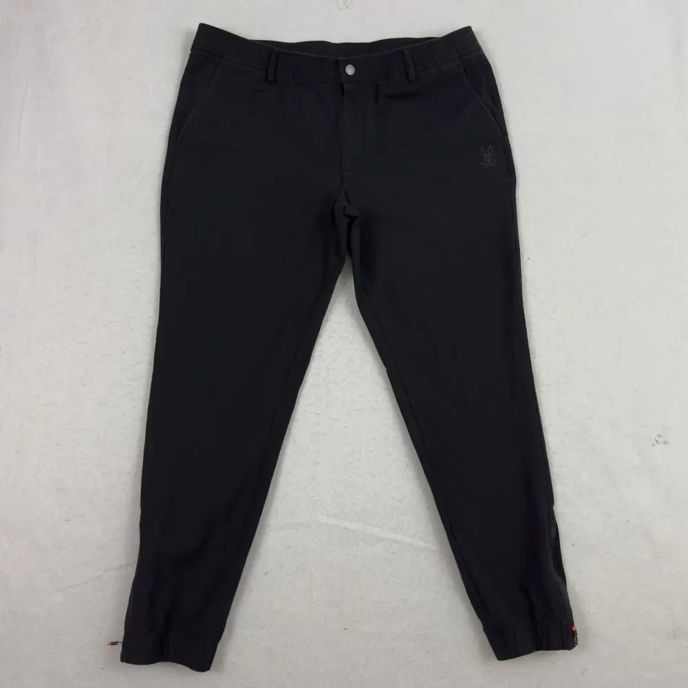Psycho Bunny Tech Jogger Mens Large Black Nylon Cotton Stretch Golf Casual